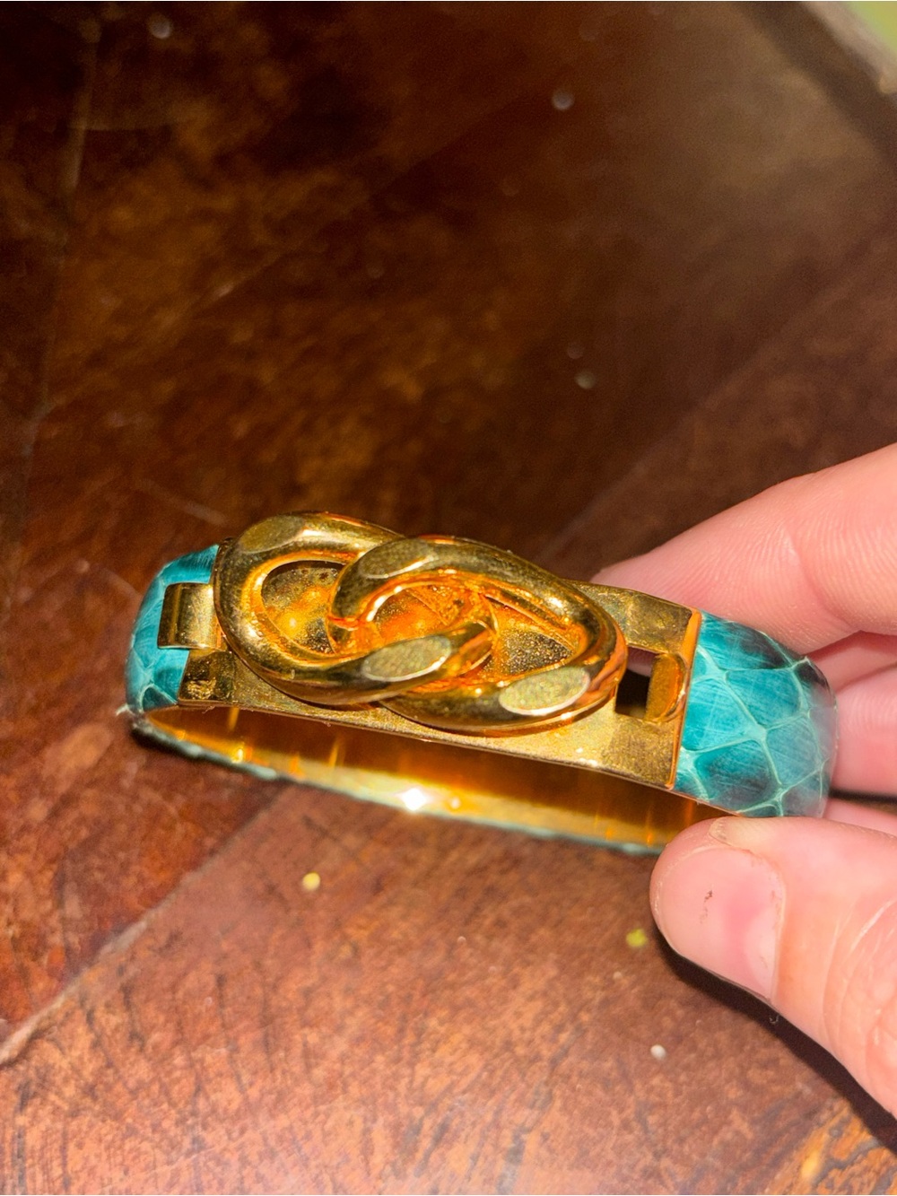 Italian 14k Gold Plated Turquoise Snake Skin Gold Link Bangle Bracelet